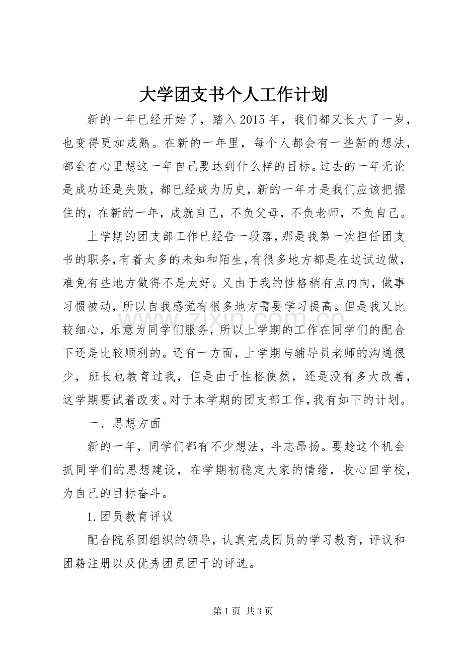 大学团支书个人工作计划 .docx_第1页