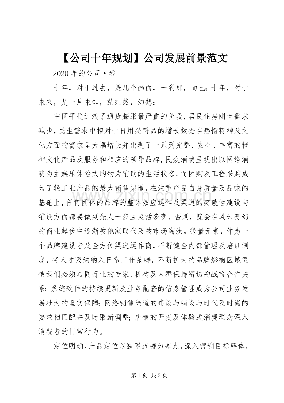 【公司十年规划】公司发展前景范文.docx_第1页