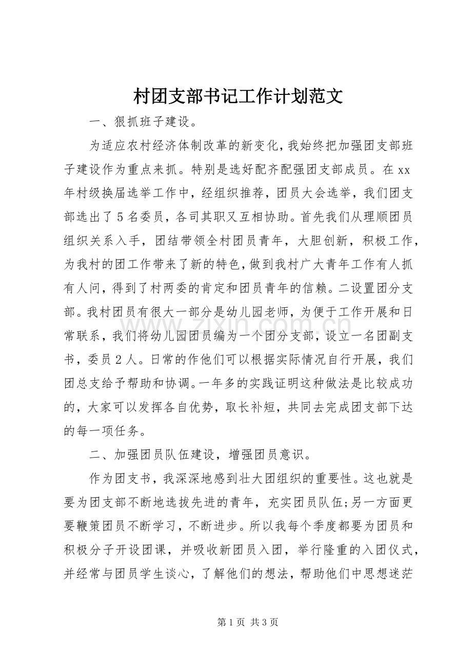 村团支部书记工作计划范文 .docx_第1页