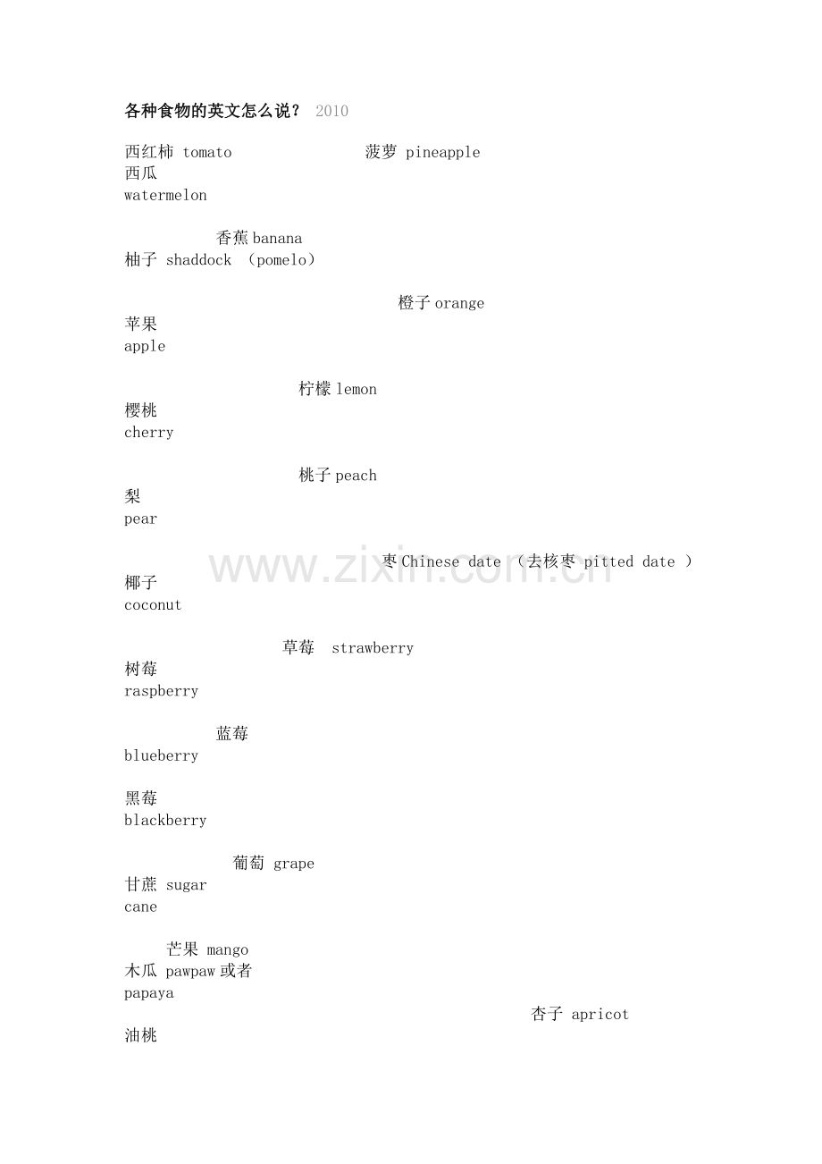 各种食物的英文怎么说.doc_第1页