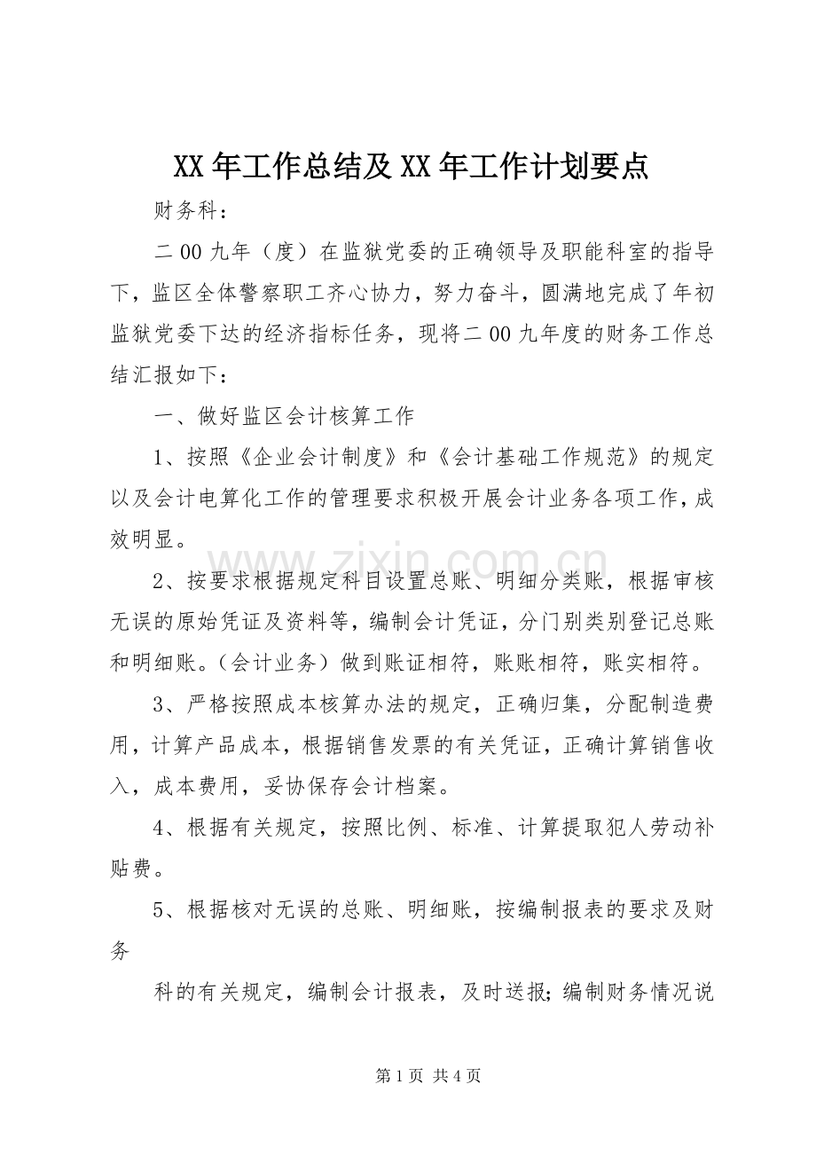 XX年工作总结及XX年工作计划要点.docx_第1页