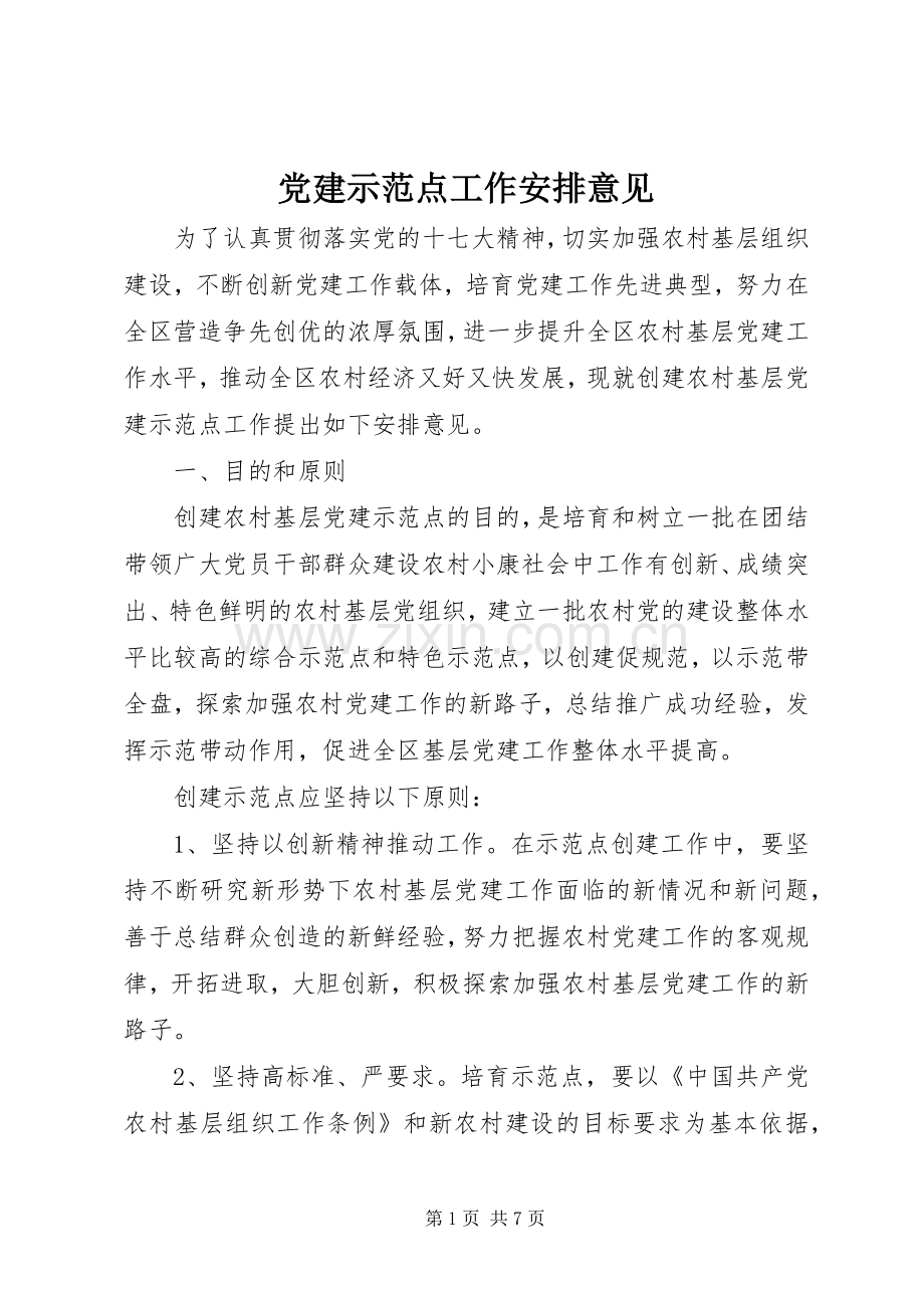 党建示范点工作安排意见.docx_第1页