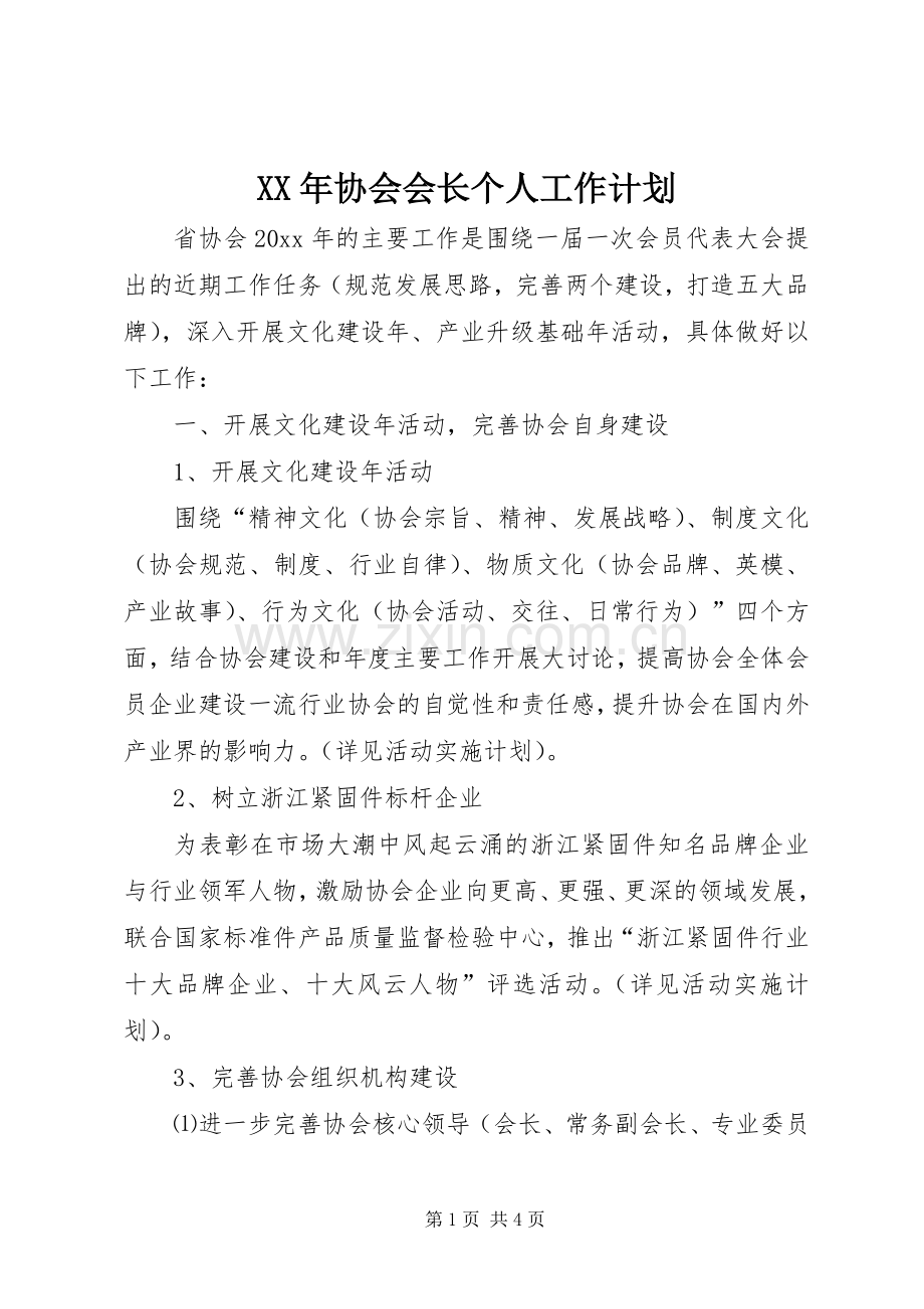 XX年协会会长个人工作计划.docx_第1页