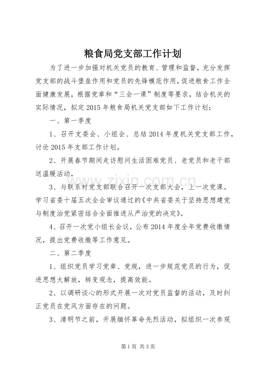 粮食局党支部工作计划.docx_第1页