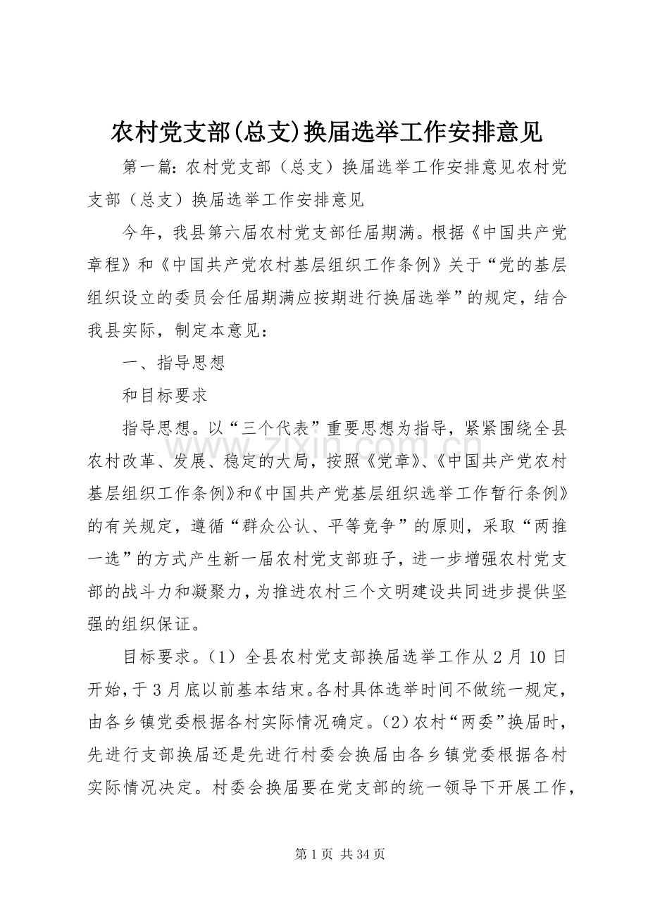 农村党支部(总支)换届选举工作安排意见 .docx_第1页