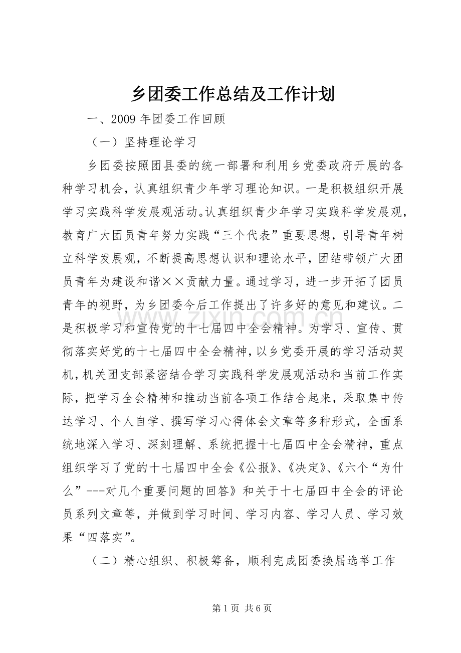 乡团委工作总结及工作计划.docx_第1页