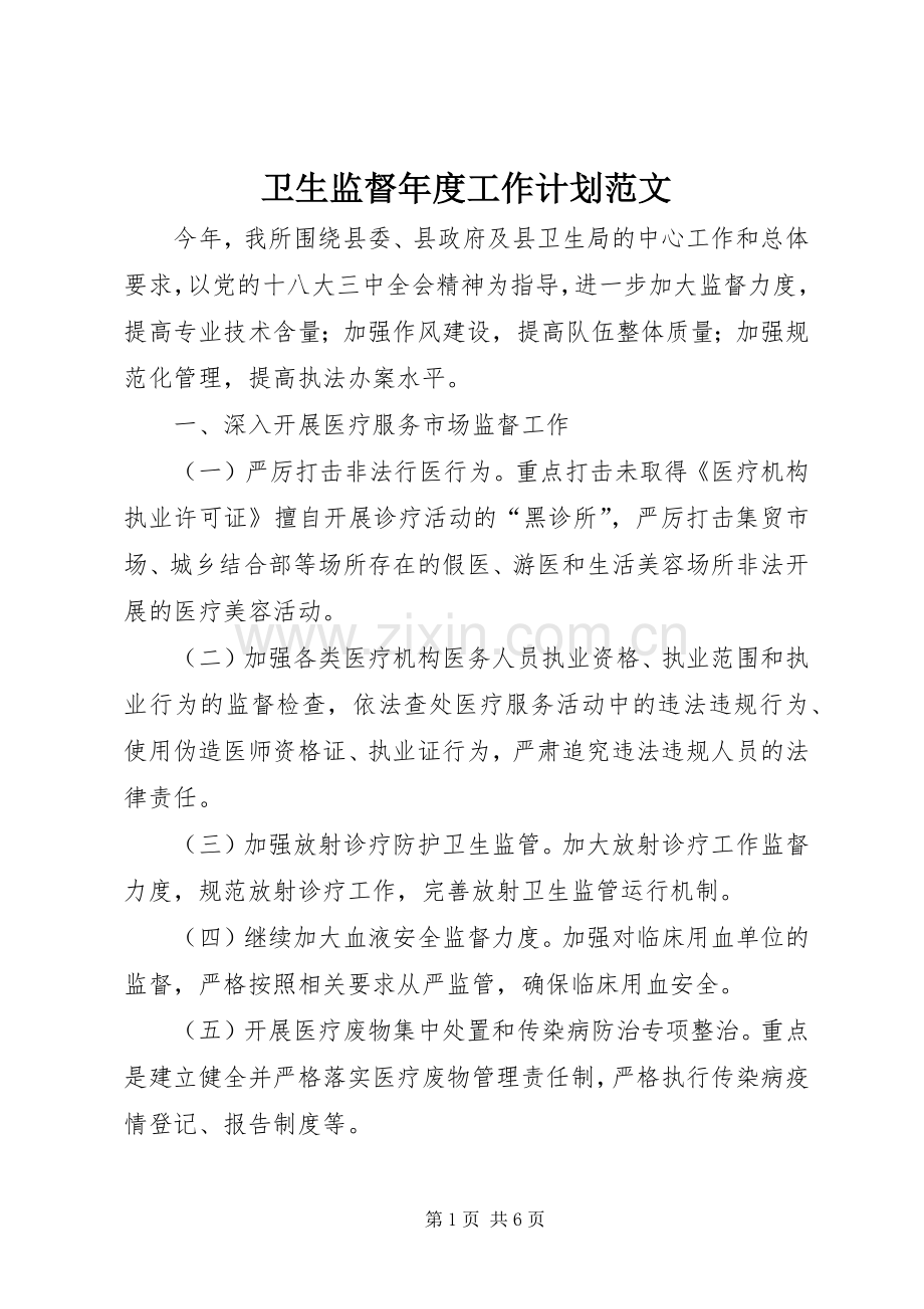 卫生监督年度工作计划范文.docx_第1页