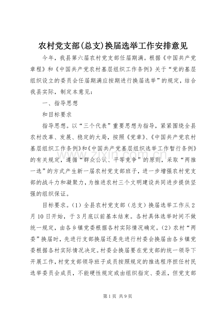 农村党支部(总支)换届选举工作安排意见.docx_第1页