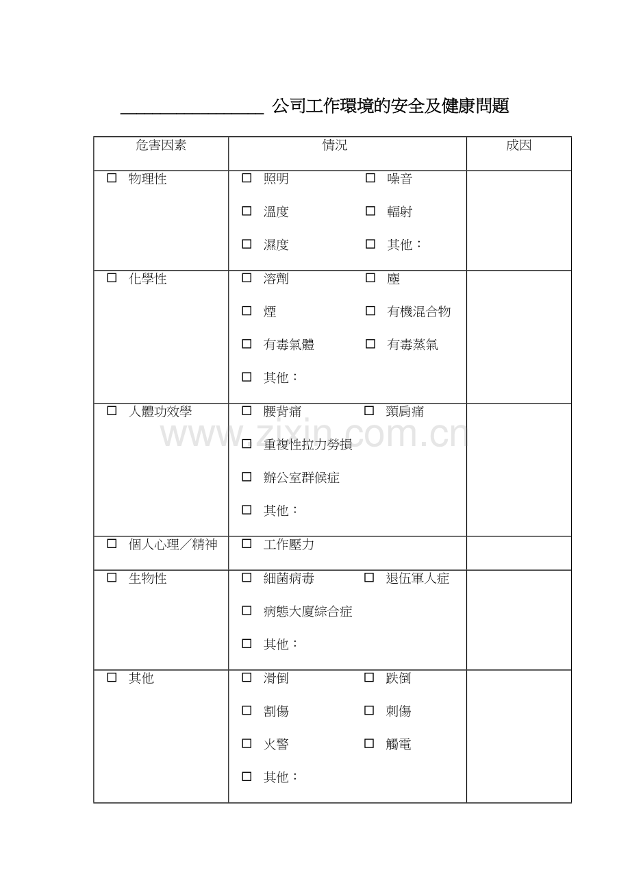 附件22_一般機構工作環境的安全及健康問題表文件.doc_第1页