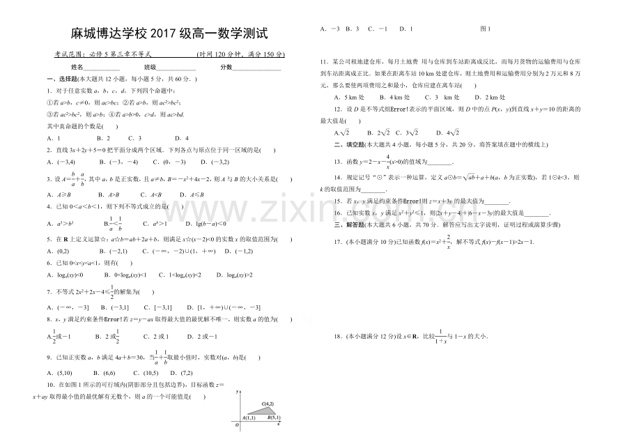 必修5不等式综合测试题.doc_第1页