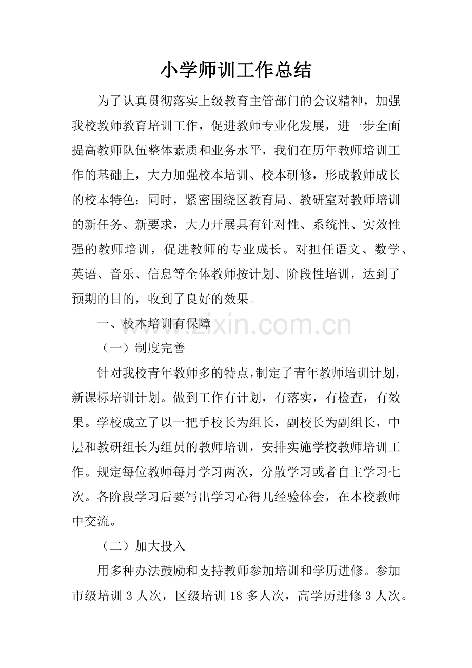 小学师训工作总结.doc_第1页