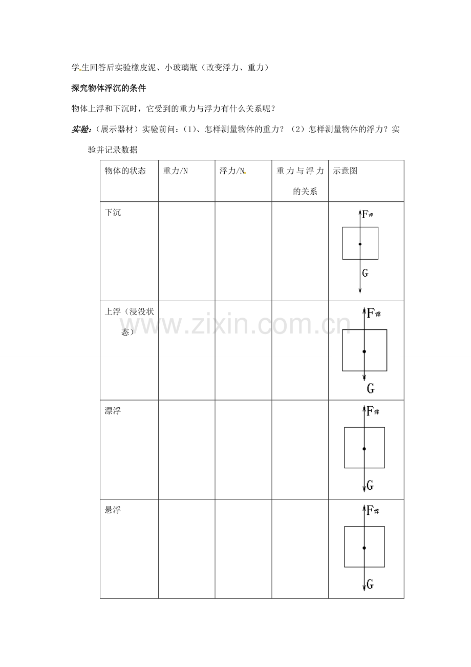 八年级物理下册 10.5 物体的浮与沉教案 苏科版.doc_第2页