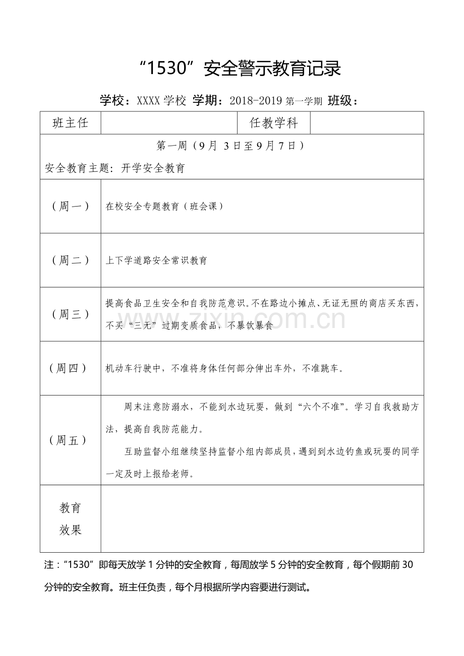 2018-2019学年第一学期“1530”安全警示教育记录.doc_第1页