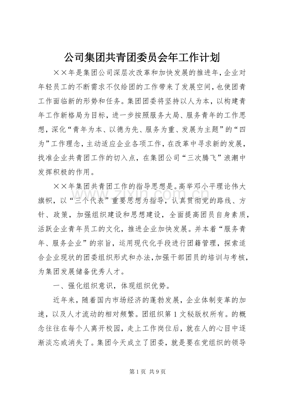 公司集团共青团委员会年工作计划 .docx_第1页