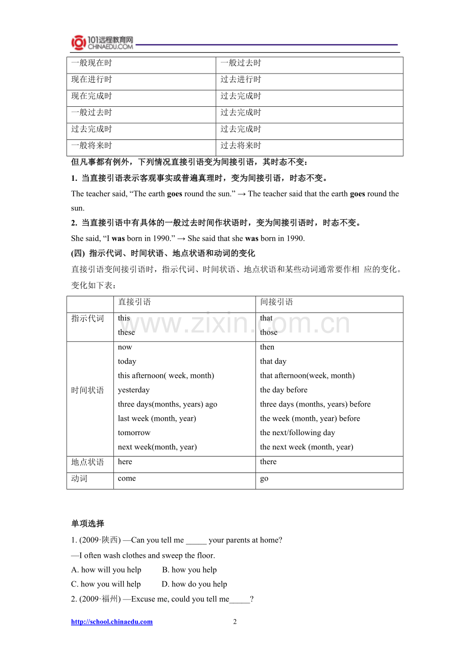 2010年中考第二轮复习语法直接引语及间接引语知识点总结.doc_第2页