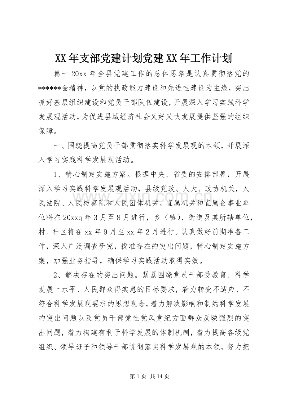 XX年支部党建计划党建XX年工作计划.docx_第1页