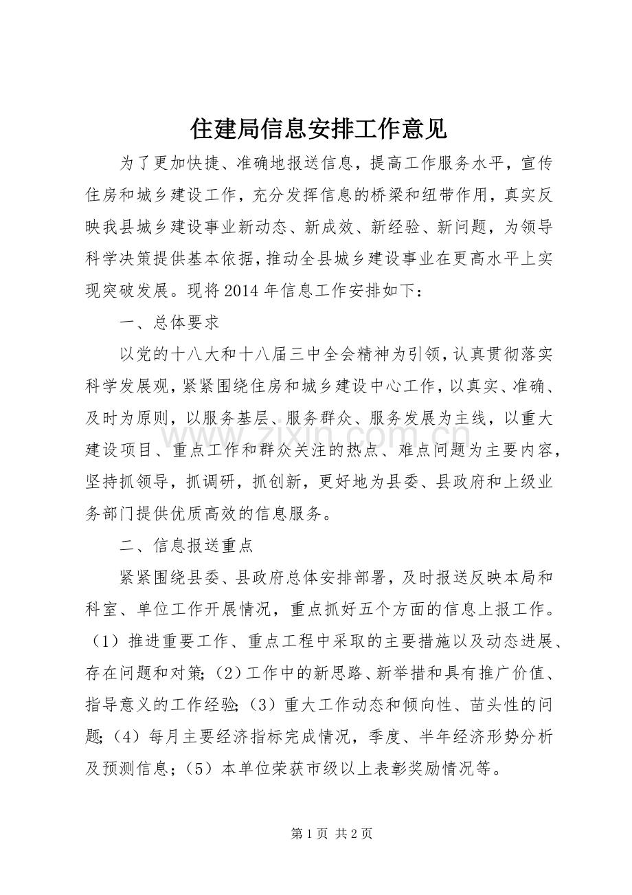 住建局信息安排工作意见.docx_第1页