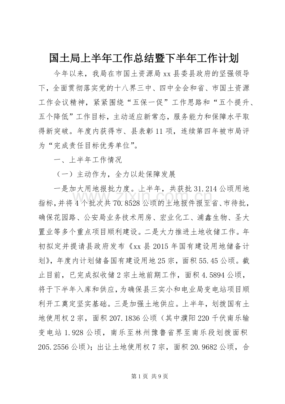 国土局上半年工作总结暨下半年工作计划.docx_第1页