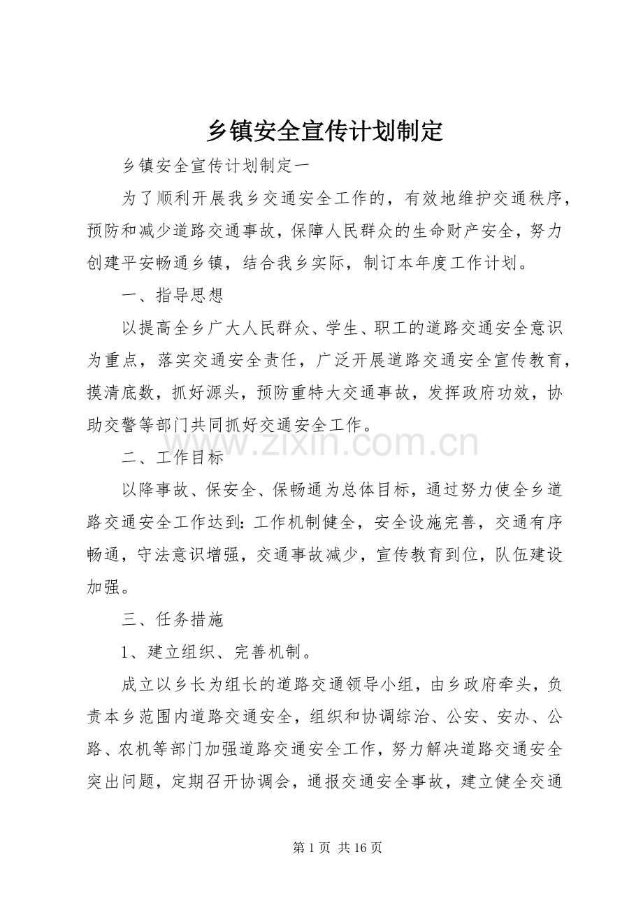 乡镇安全宣传计划制定.docx_第1页
