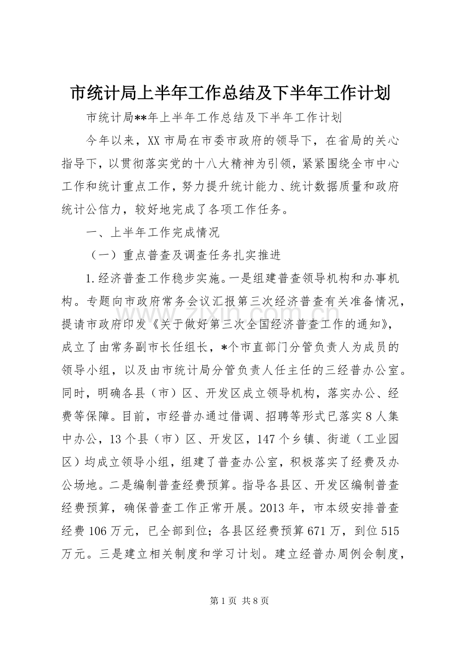 市统计局上半年工作总结及下半年工作计划_1.docx_第1页