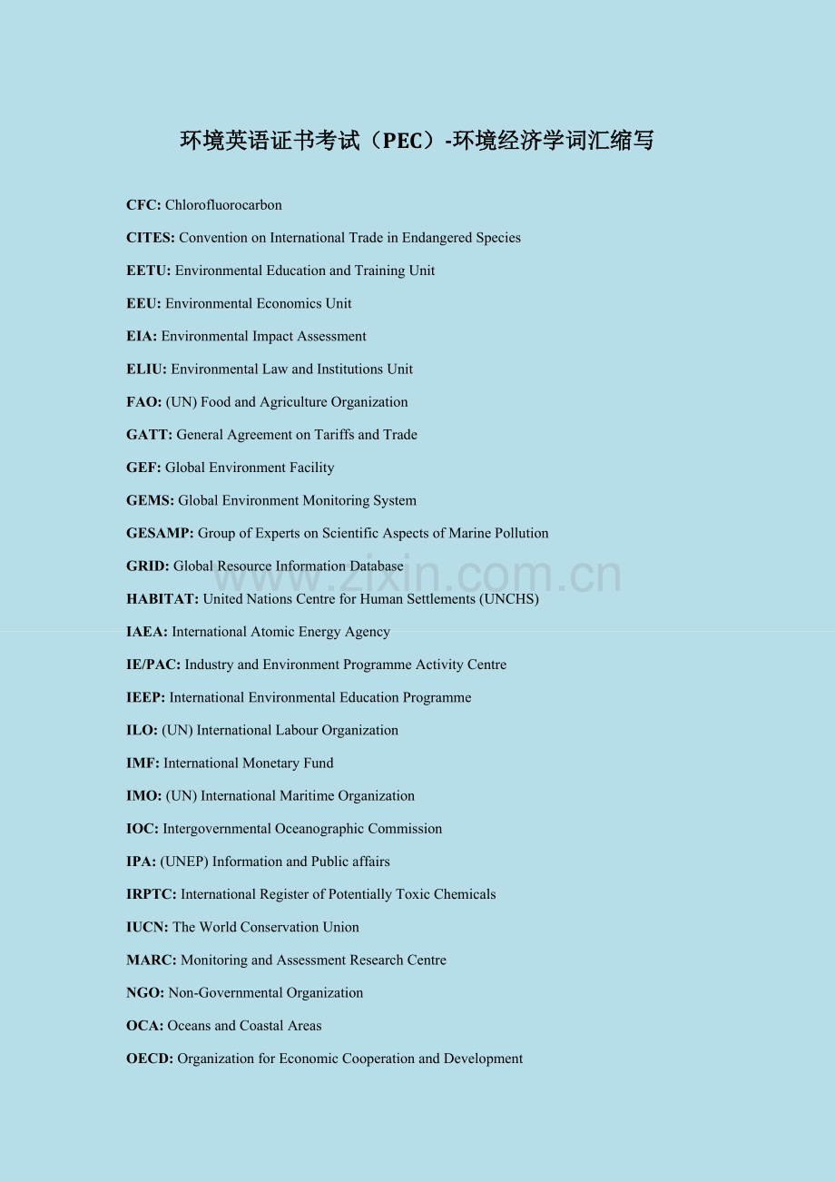 环境英语证书考试(PEC)-环境经济学词汇缩写.doc_第1页