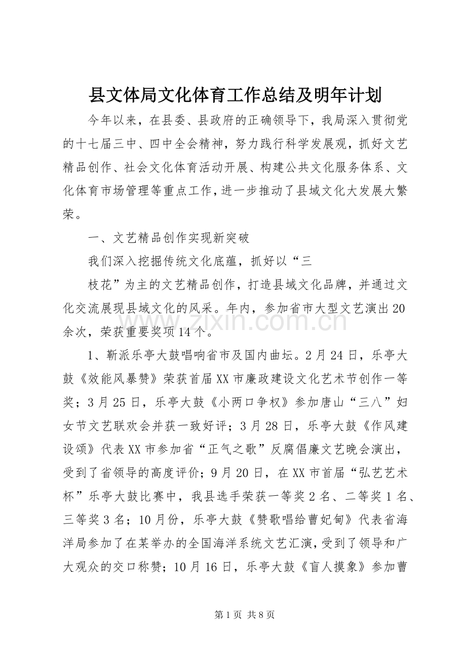 县文体局文化体育工作总结及明年计划.docx_第1页
