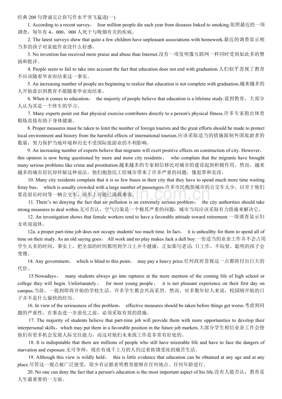 经典200句英文背诵完让你写作水平突飞猛进.doc_第1页