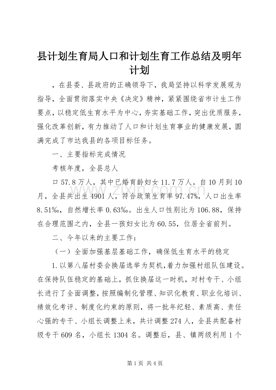 县计划生育局人口和计划生育工作总结及明年计划 .docx_第1页