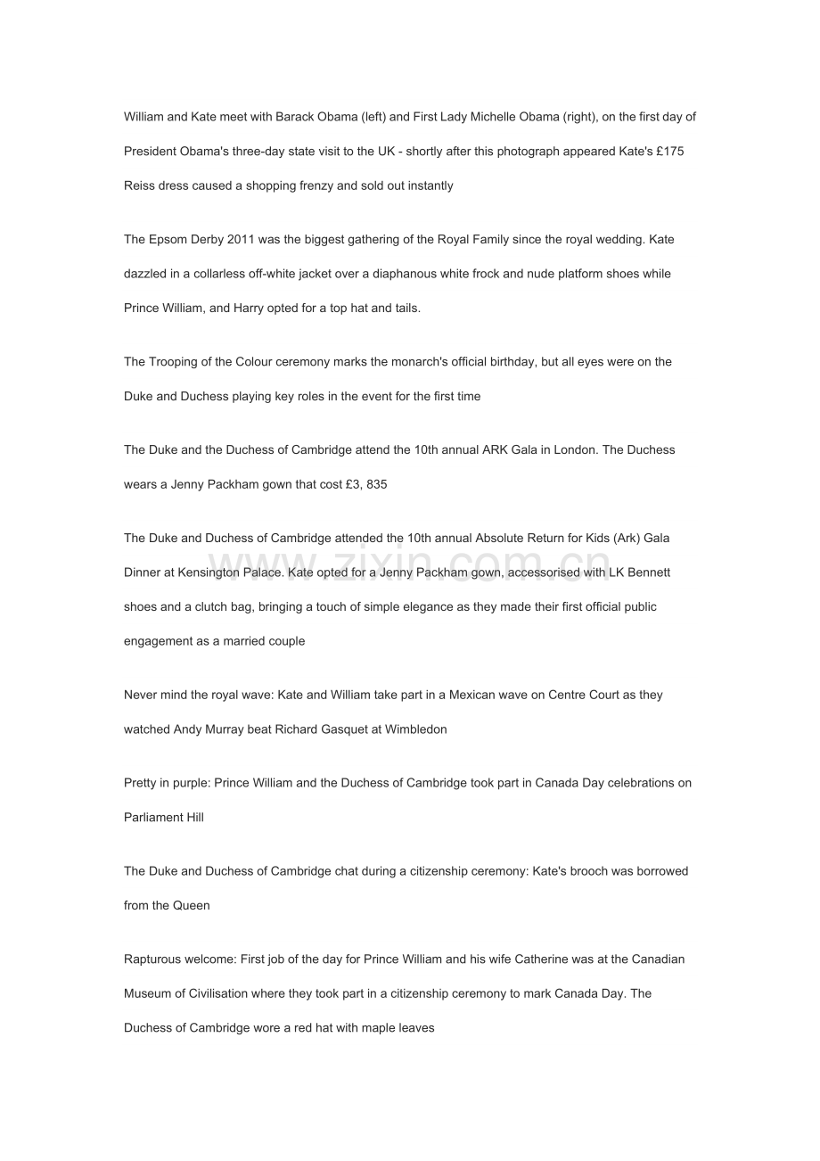 英语新闻威廉王子和凯特王妃婚后一周年回顾.doc_第2页