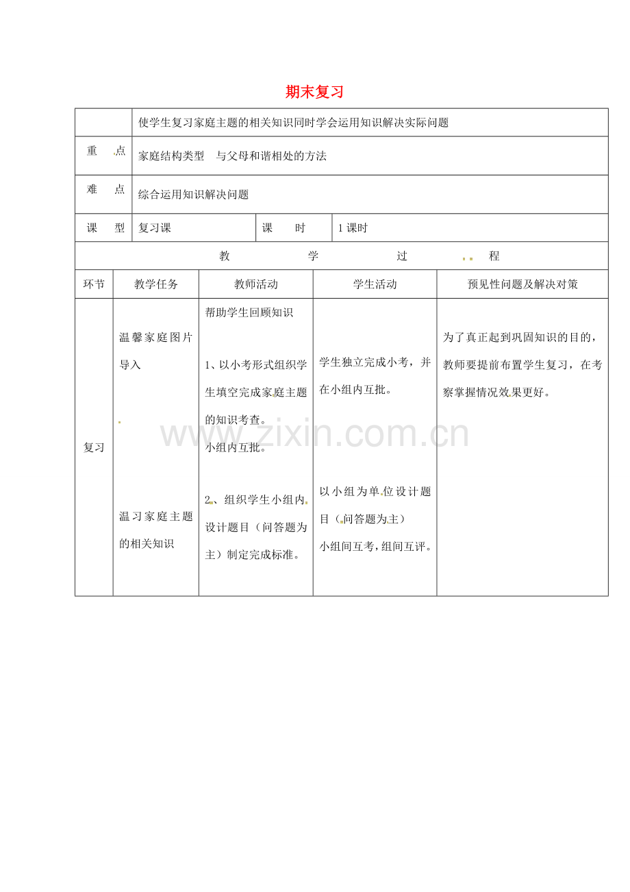（秋季版）吉林省通化市七年级道德与法治上册 期末复习教案1 新人教版-新人教版初中七年级上册政治教案.doc_第1页