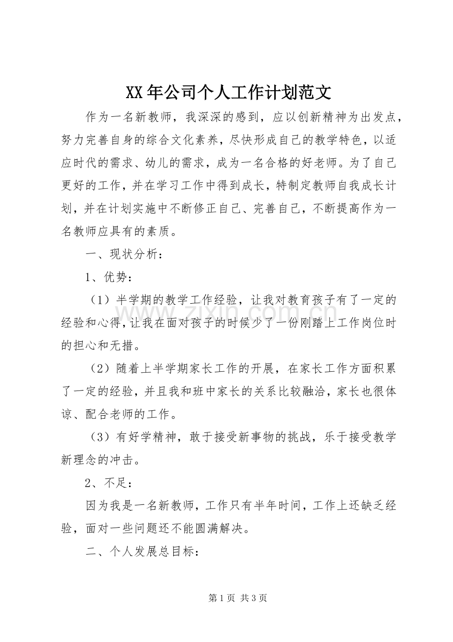 XX年公司个人工作计划范文.docx_第1页