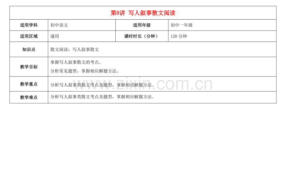 七年级语文下册 第8讲 写人叙事散文阅读教案 新人教版-新人教版初中七年级下册语文教案.doc_第1页