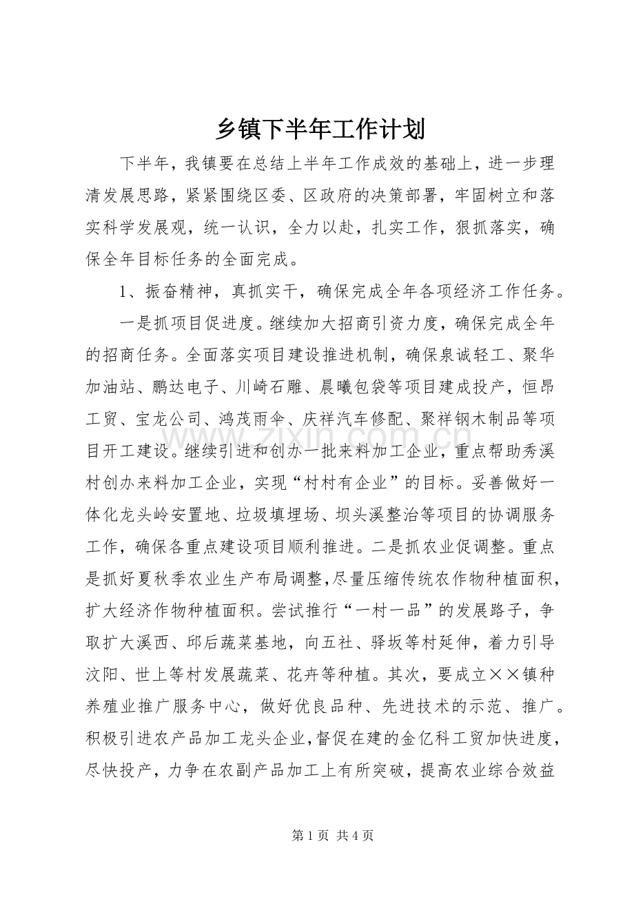 乡镇下半年工作计划(2).docx_第1页