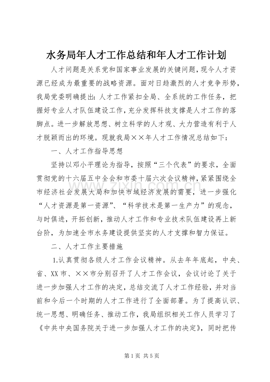 水务局年人才工作总结和年人才工作计划(2).docx_第1页