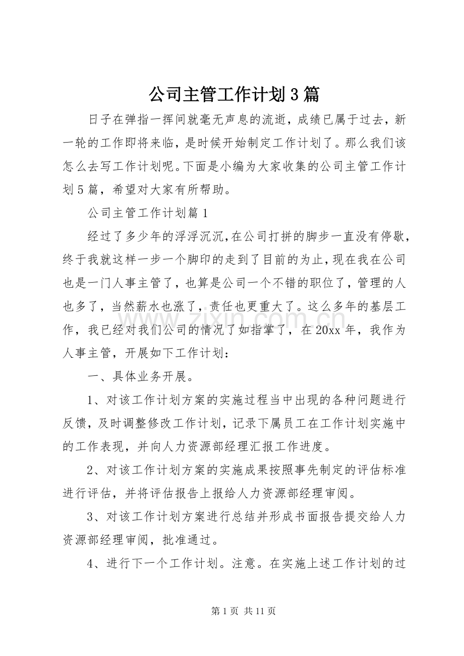 公司主管工作计划3篇.docx_第1页