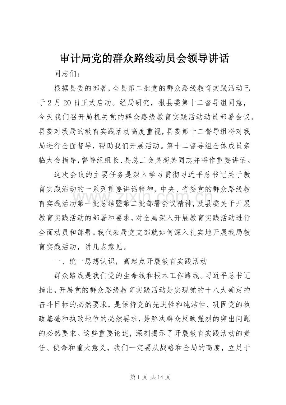 审计局党的群众路线动员会领导讲话发言.docx_第1页
