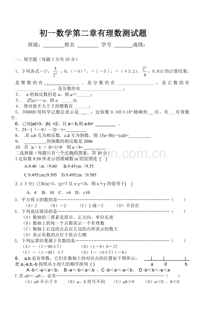 初一数学第二章有理数测试题.doc_第1页