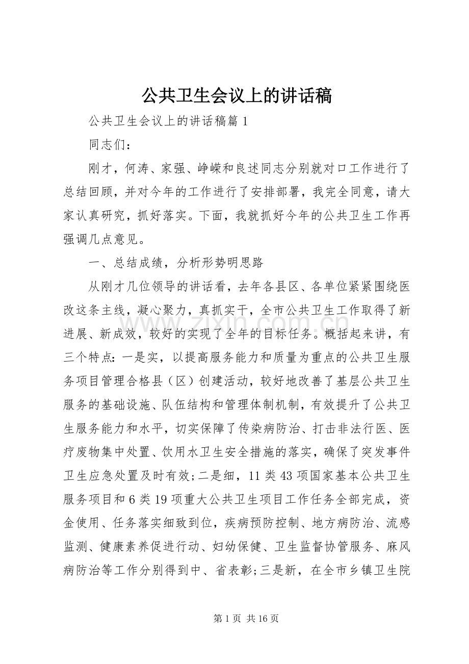 公共卫生会议上的讲话发言稿.docx_第1页