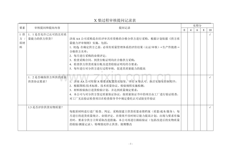 M柴过程审核提问表.doc_第1页