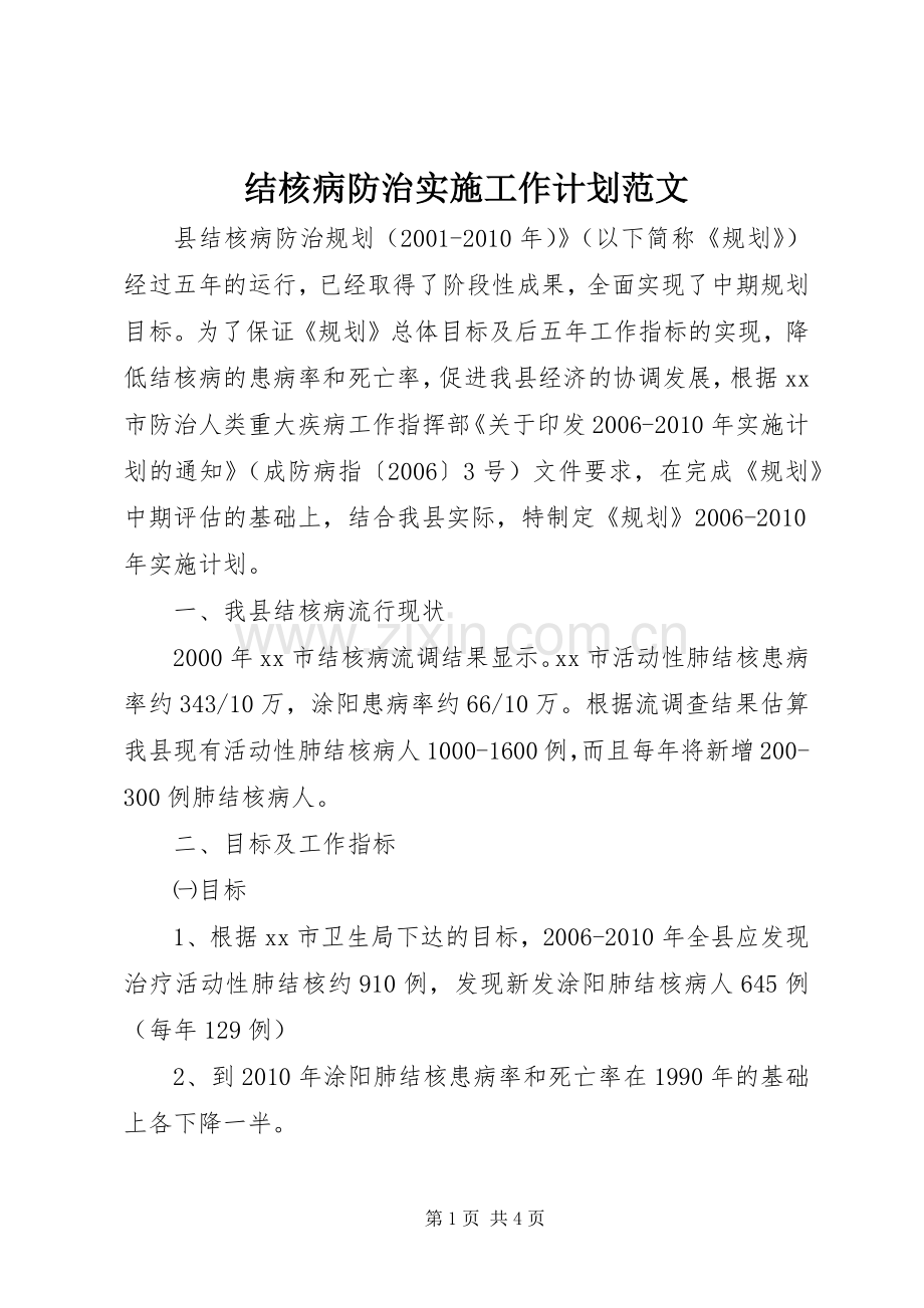 结核病防治实施工作计划范文.docx_第1页