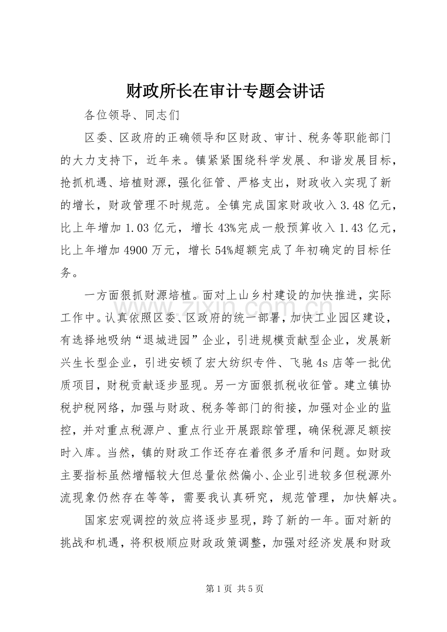 财政所长在审计专题会讲话发言.docx_第1页