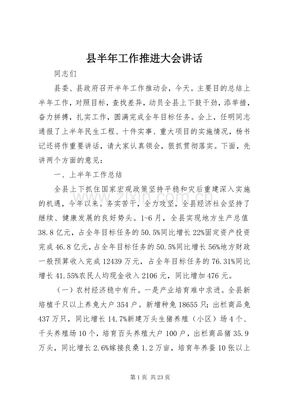 县半年工作推进大会讲话发言.docx_第1页