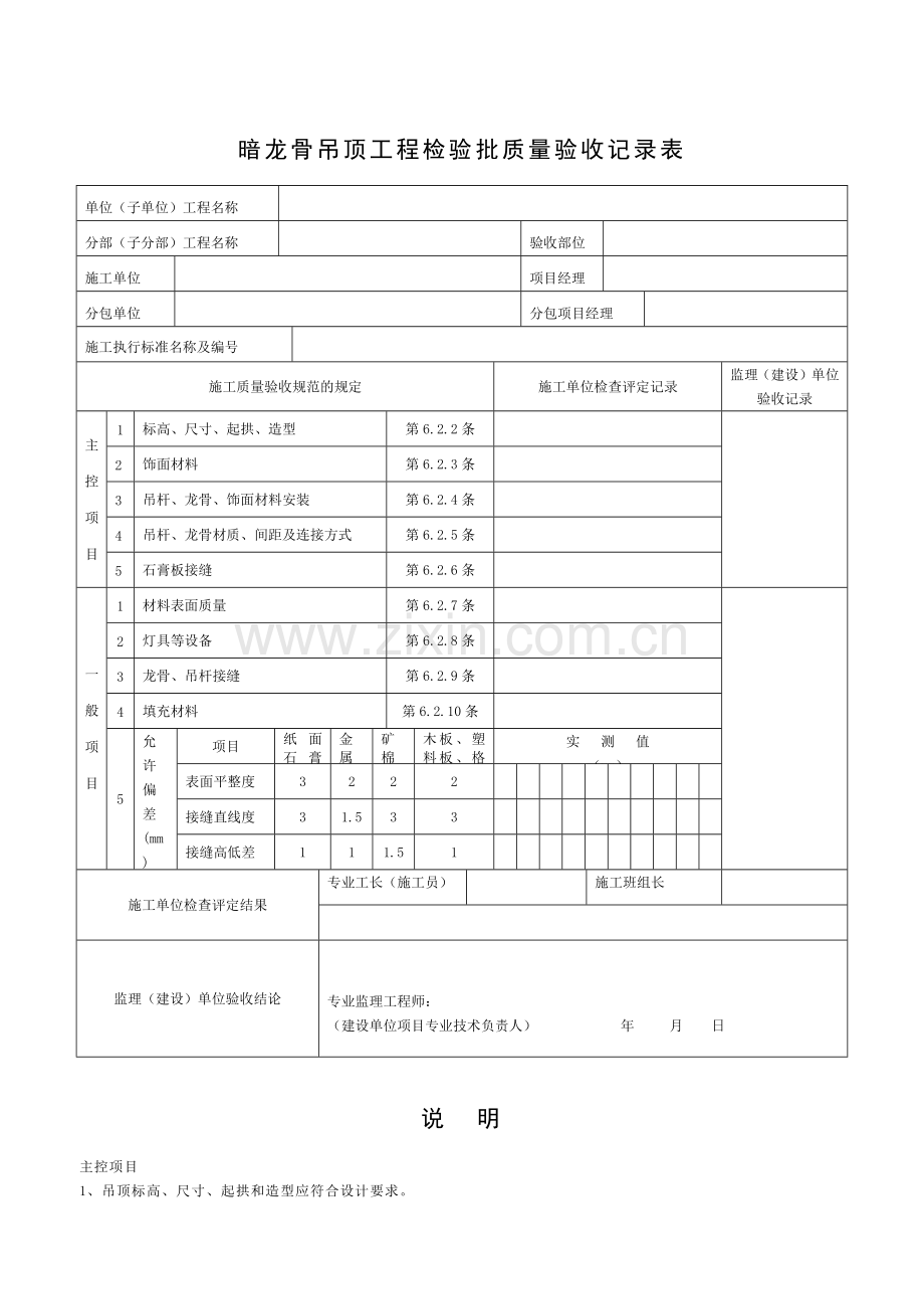 暗龙骨吊顶工程检验批质量验收记录表.docx_第1页