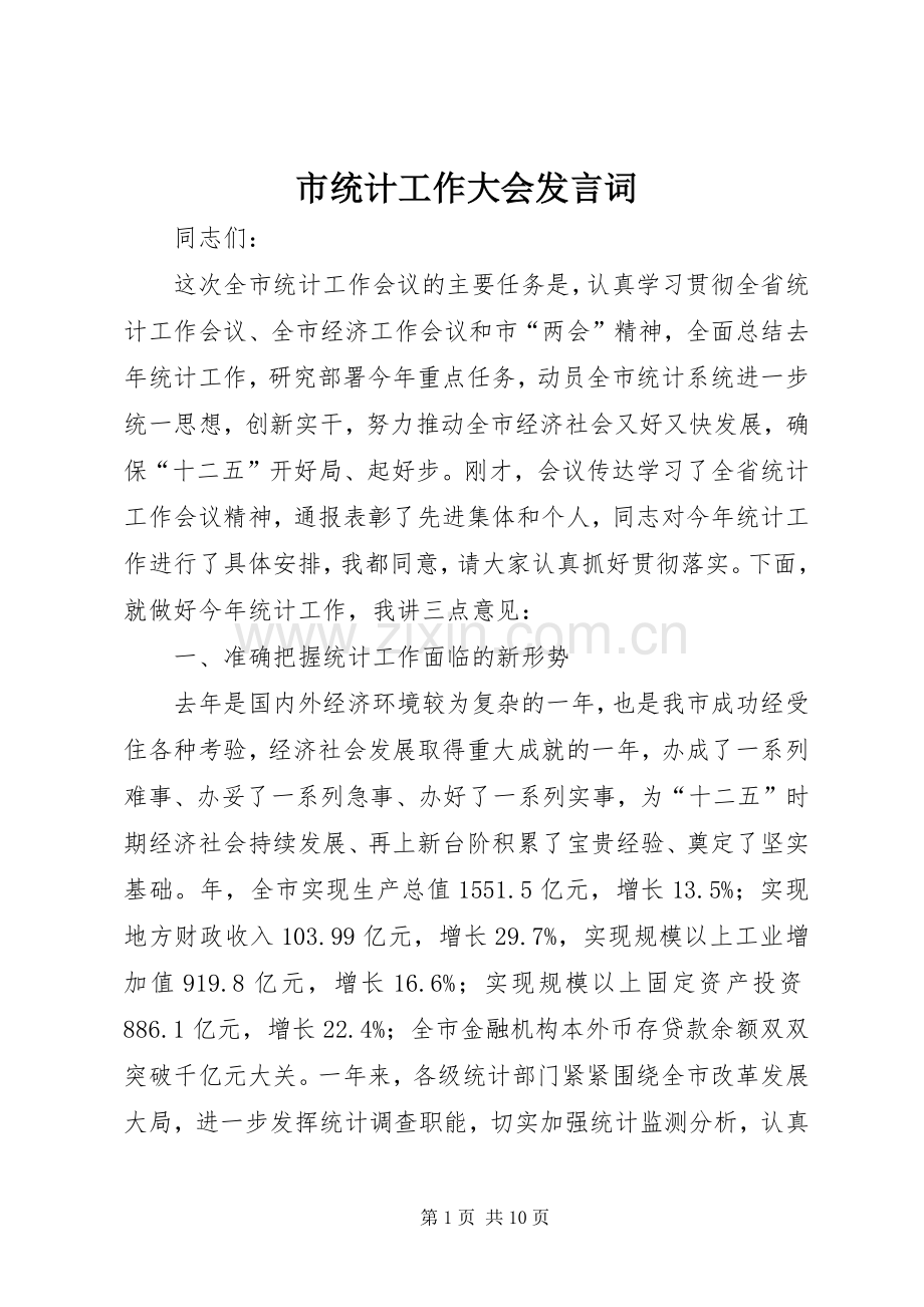 市统计工作大会发言词.docx_第1页