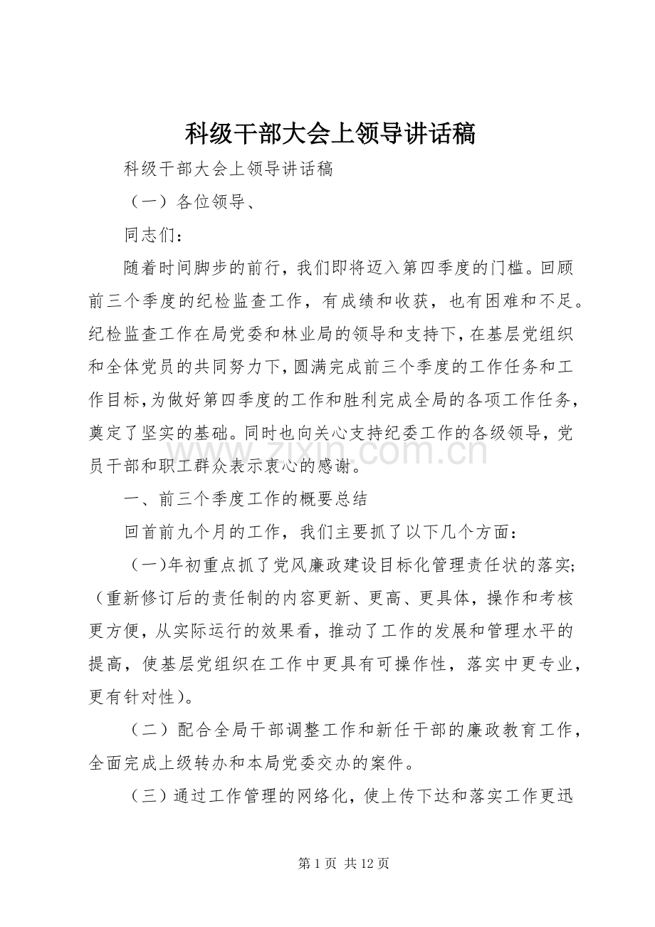 科级干部大会上领导讲话发言稿.docx_第1页
