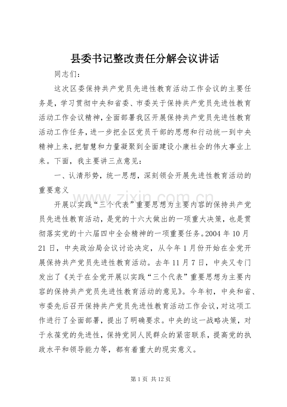 县委书记整改责任分解会议讲话发言.docx_第1页