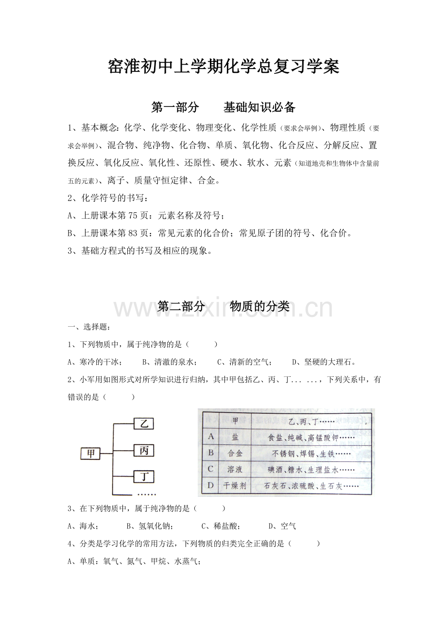 窑淮初中化学上学期复习学案(前八单元).doc_第1页