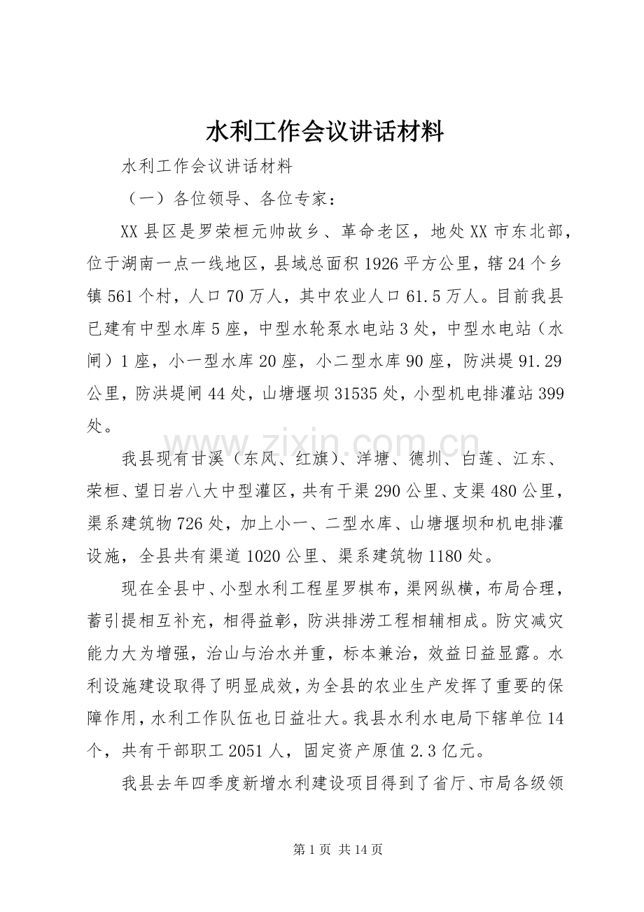 水利工作会议讲话 (2).docx_第1页