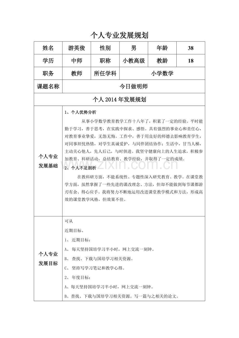 个人专业发展规划2014.doc_第1页