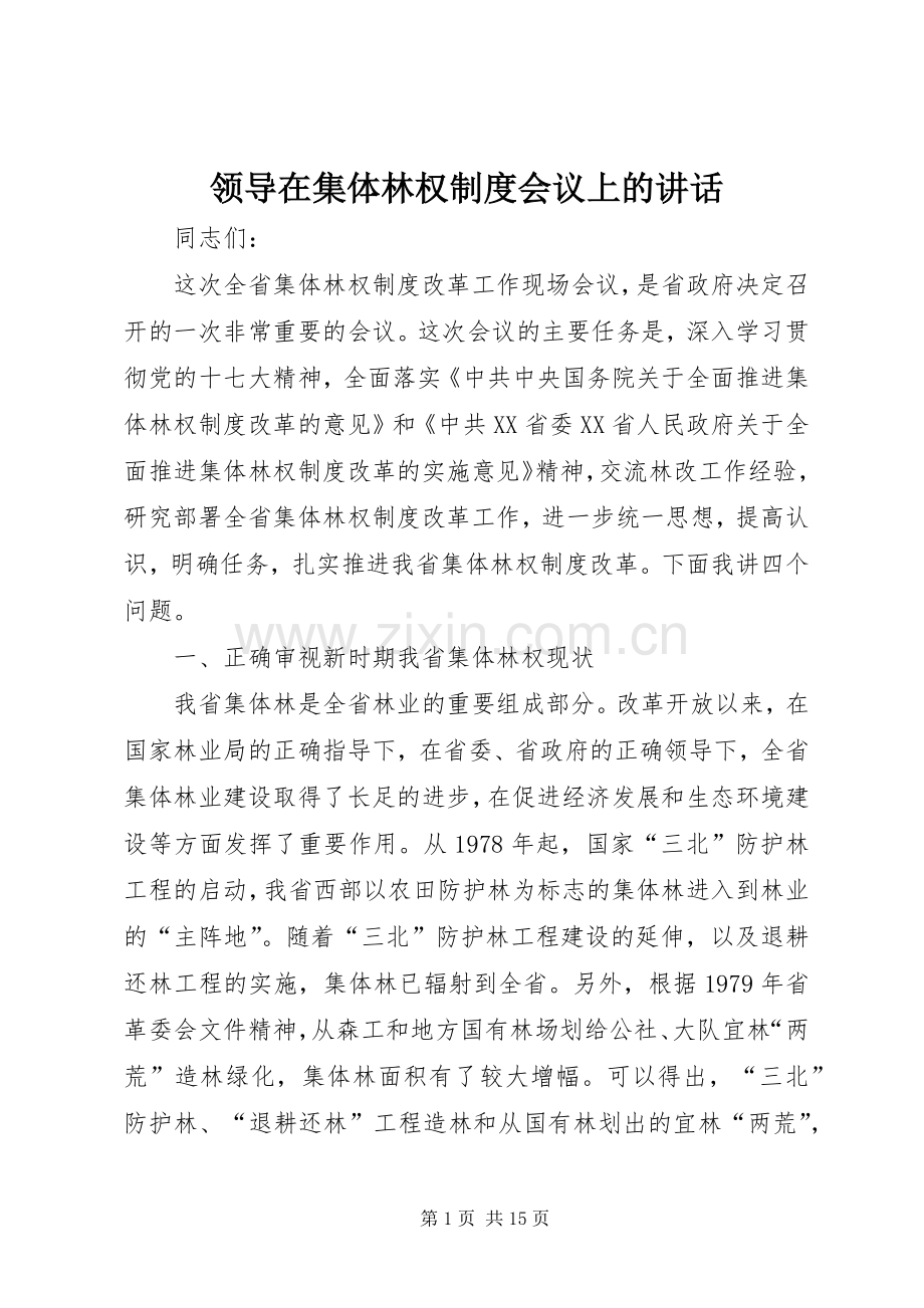 领导在集体林权制度会议上的讲话发言.docx_第1页